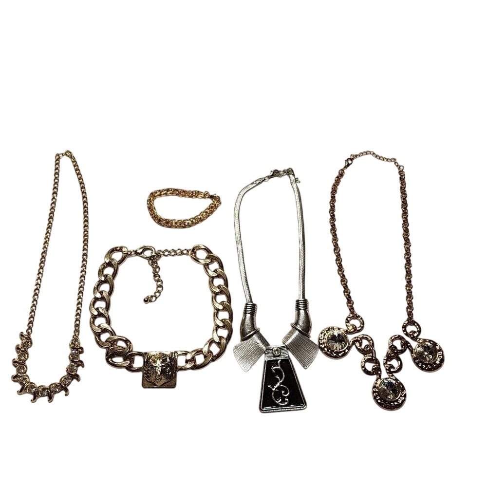 5pc Mixed Jewelry‎ Lot Gold Silver Tone Lion Head Crystal Enamel Statement Set
